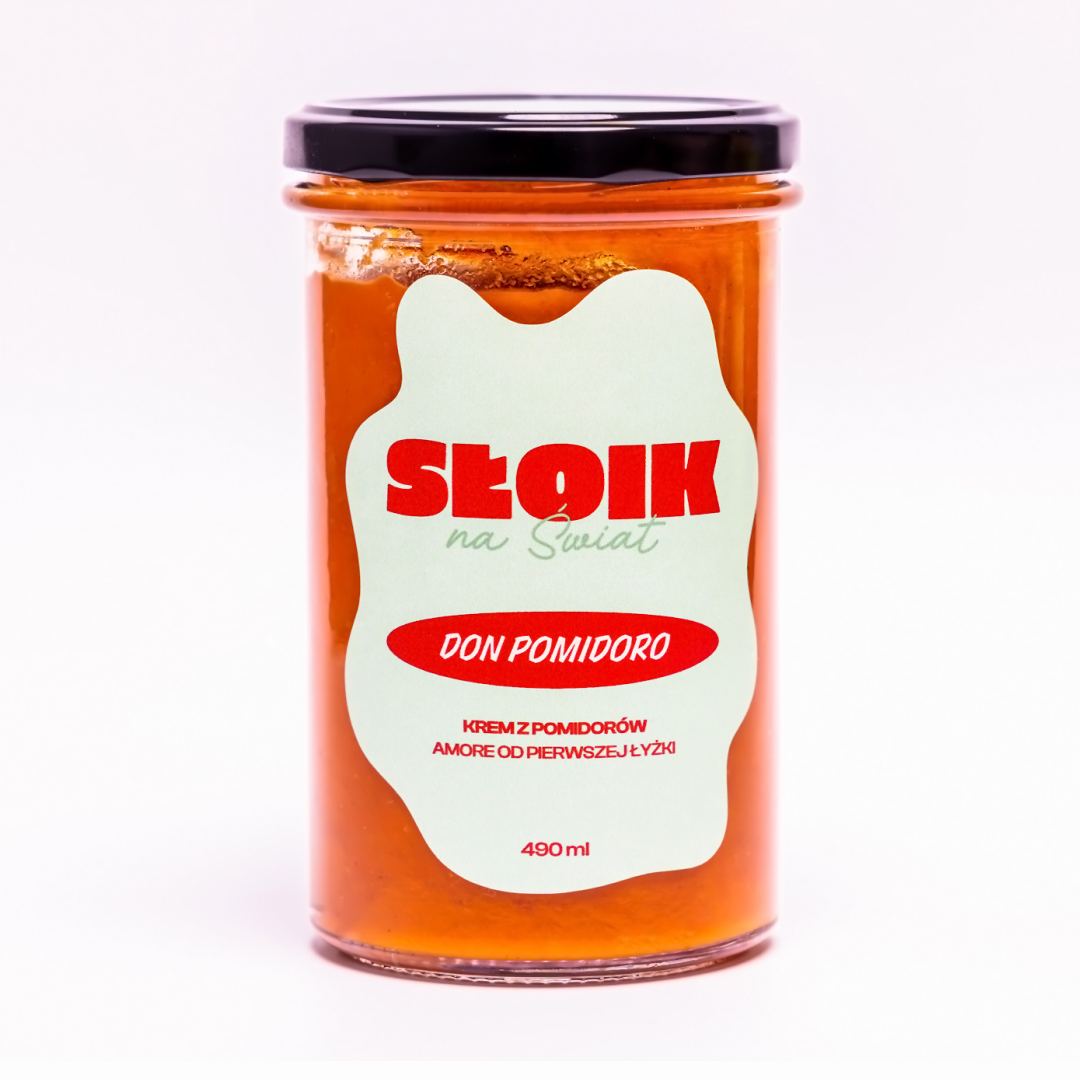 Słoik na świat gotowe zdrowe danie w sloiku: wegetariański krem pomidorowy Don Pomidoro.