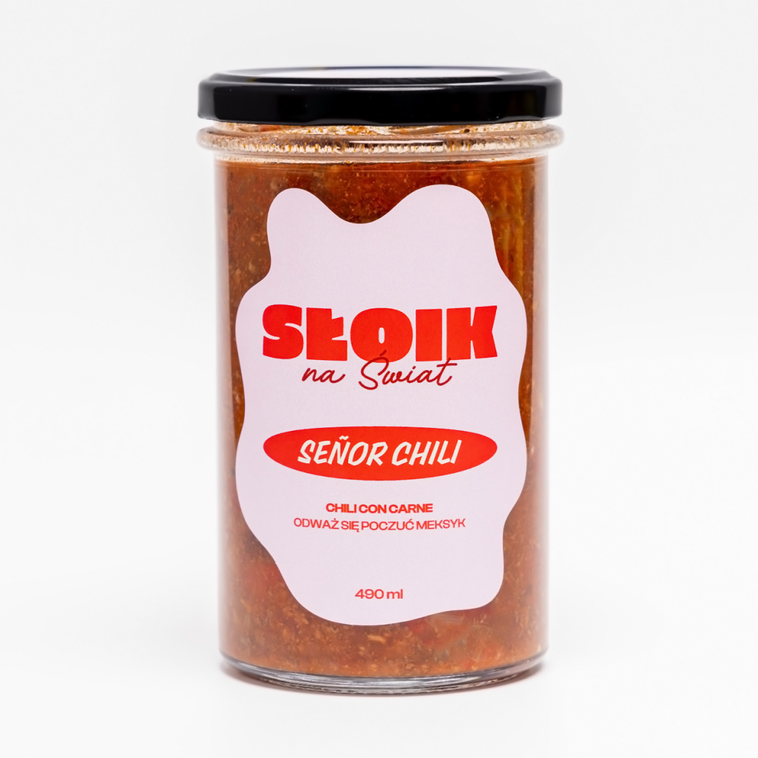 Słoik na świat gotowe zdrowe danie w sloiku:  chili con carne  z wołowiną Señor Chili.